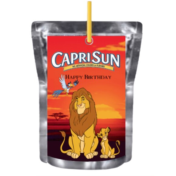Custom Happy Birthday Lion Themed Juice Pouche labels, Set of 12, Orange - Picture 1 of 4
